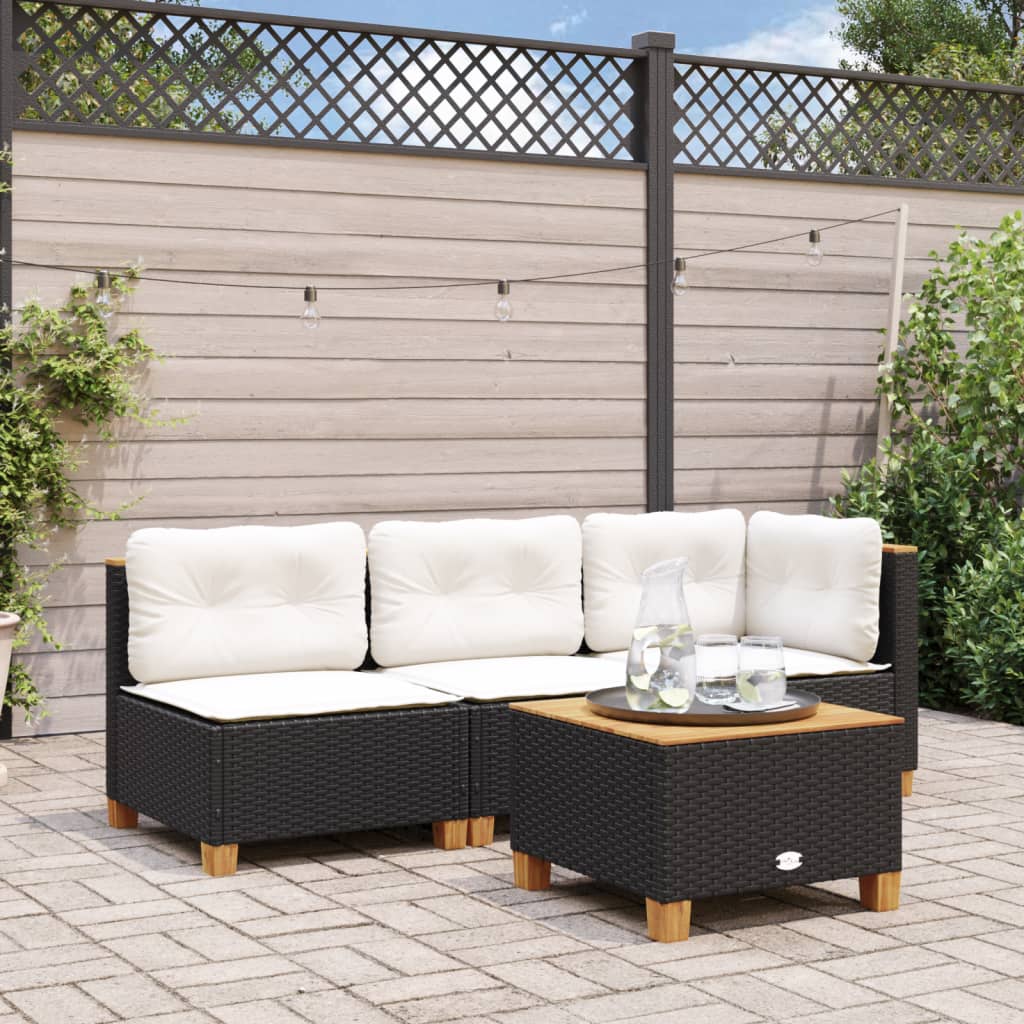 Garten-Couchtisch Schwarz 55x55x36 cm Poly Rattan Akazienholz