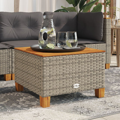 Garten-Couchtisch Grau 55x55x36 cm Poly Rattan Akazienholz