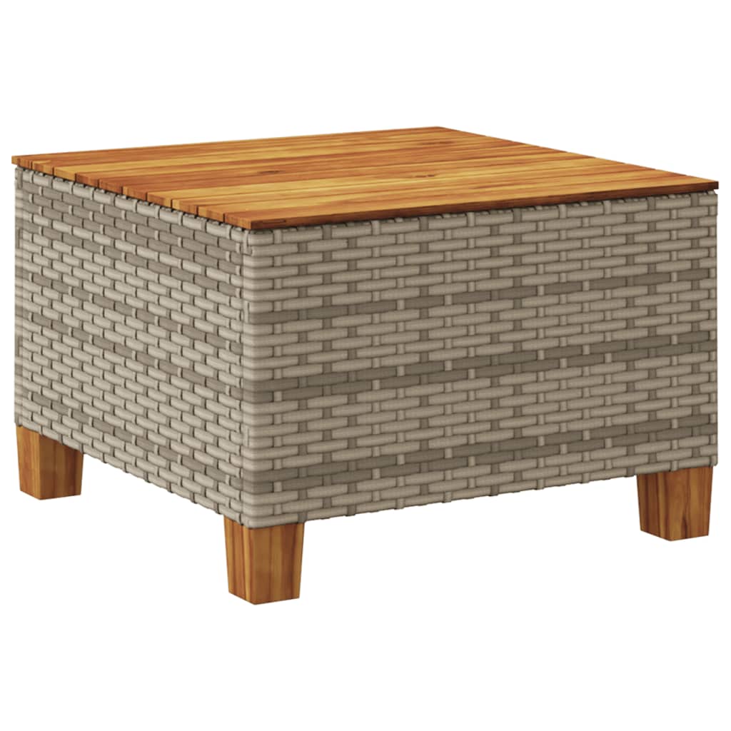 Garten-Couchtisch Grau 55x55x36 cm Poly Rattan Akazienholz