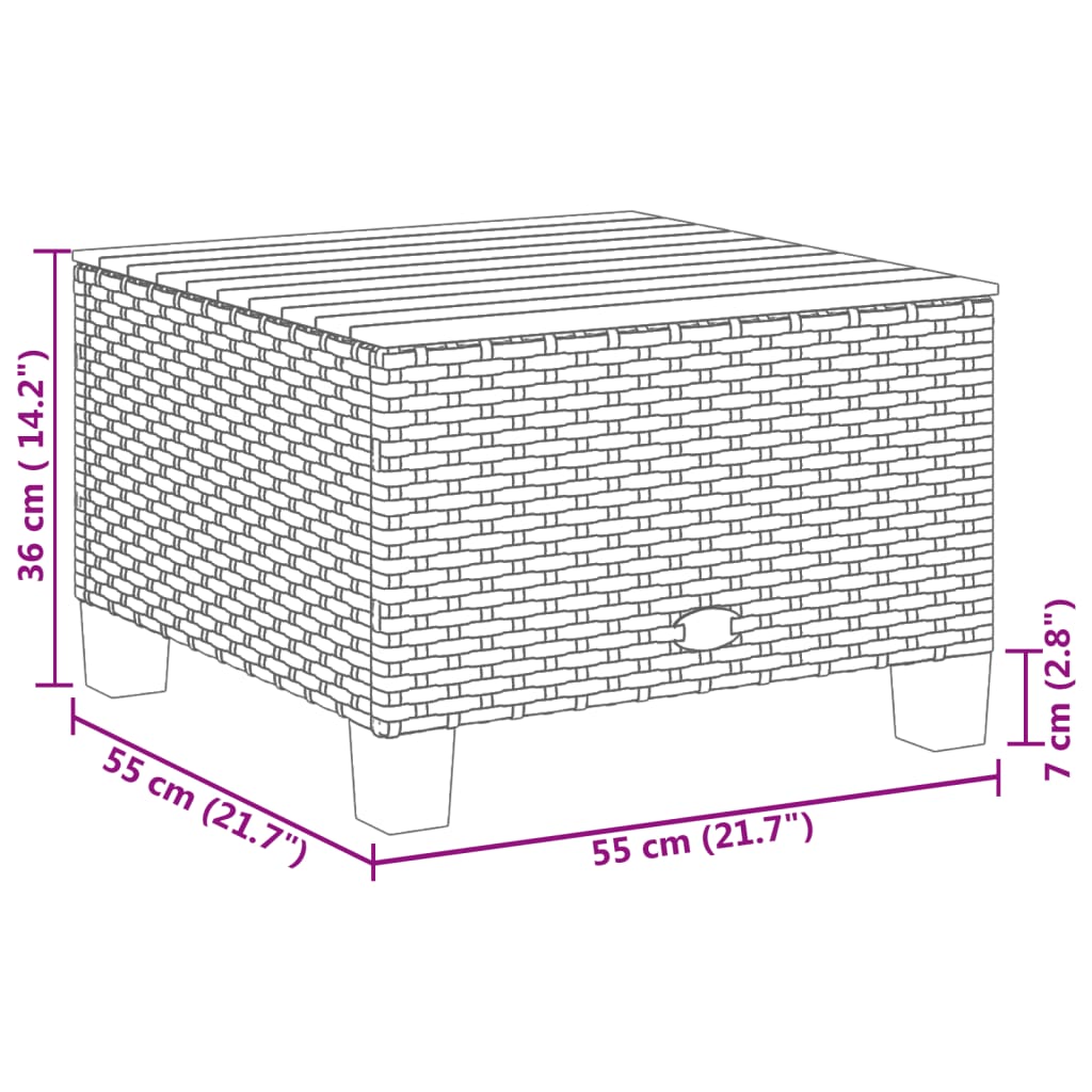 Garten-Couchtisch Grau 55x55x36 cm Poly Rattan Akazienholz