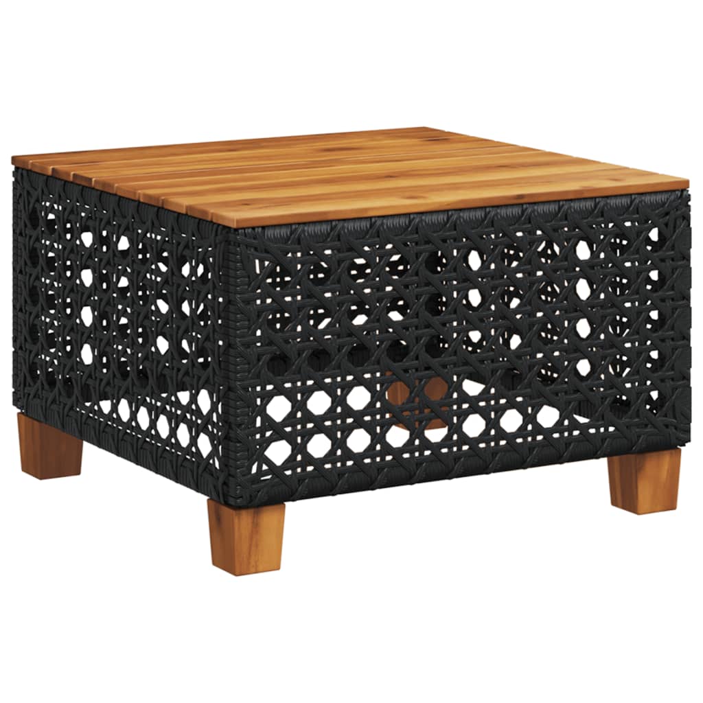 Garten-Couchtisch Schwarz 55x55x36 cm Poly Rattan Akazienholz