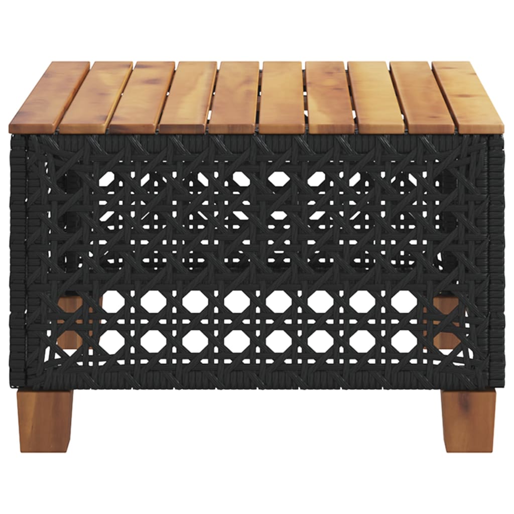 Garten-Couchtisch Schwarz 55x55x36 cm Poly Rattan Akazienholz