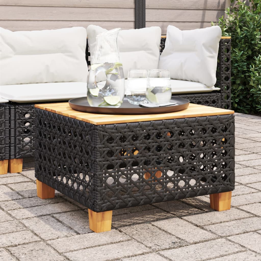 Garten-Couchtisch Schwarz 55x55x36 cm Poly Rattan Akazienholz