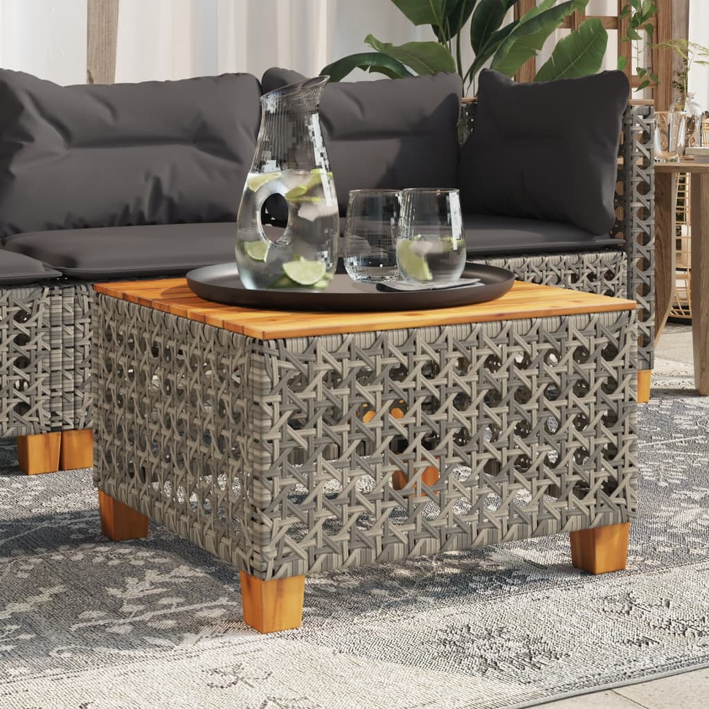 Garten-Couchtisch55x55x36 cm Poly Rattan Akazienholz