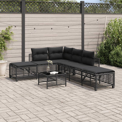 3-tlg. Garten-Ecksofa-Set mit Kissen Schwarz Poly Rattan