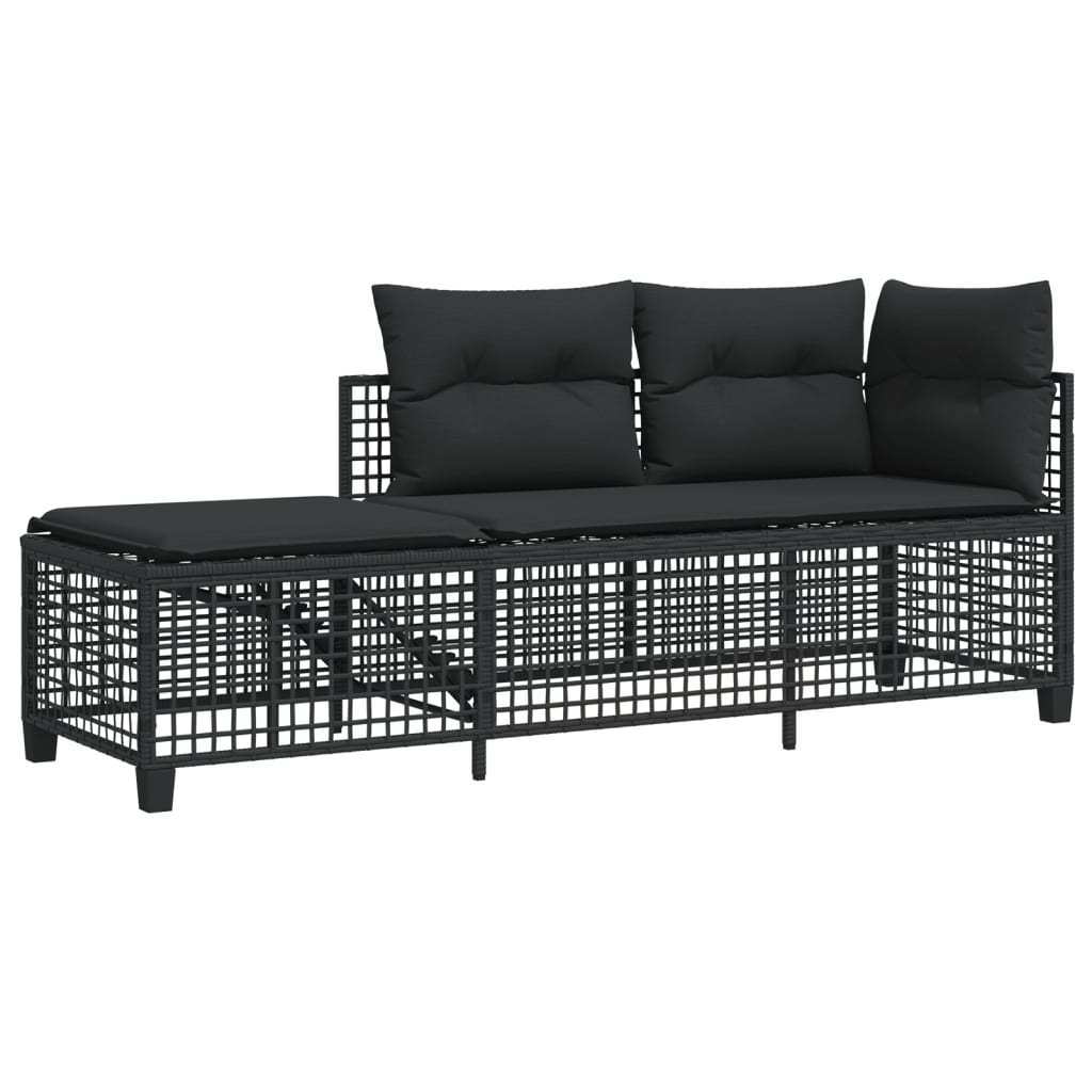 3-tlg. Garten-Ecksofa-Set mit Kissen Schwarz Poly Rattan