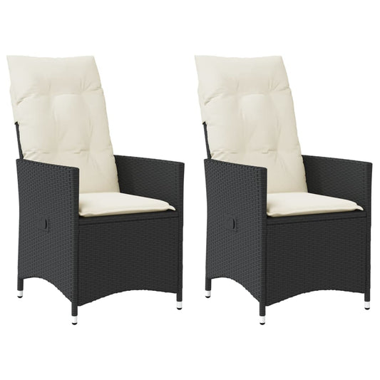 Fauteuils de jardin avec coussins 2 pcs réglables en poly rotin noir