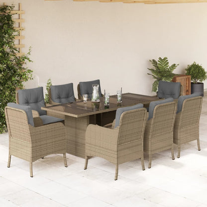 9-tlg. Garten-Essgruppe mit Kissen Beige Poly Rattan