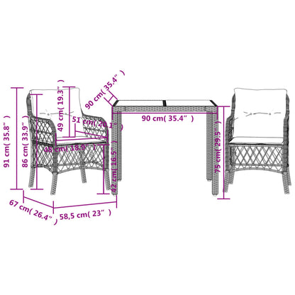 3-tlg. Bistro-Set mit Kissen Schwarz Poly Rattan