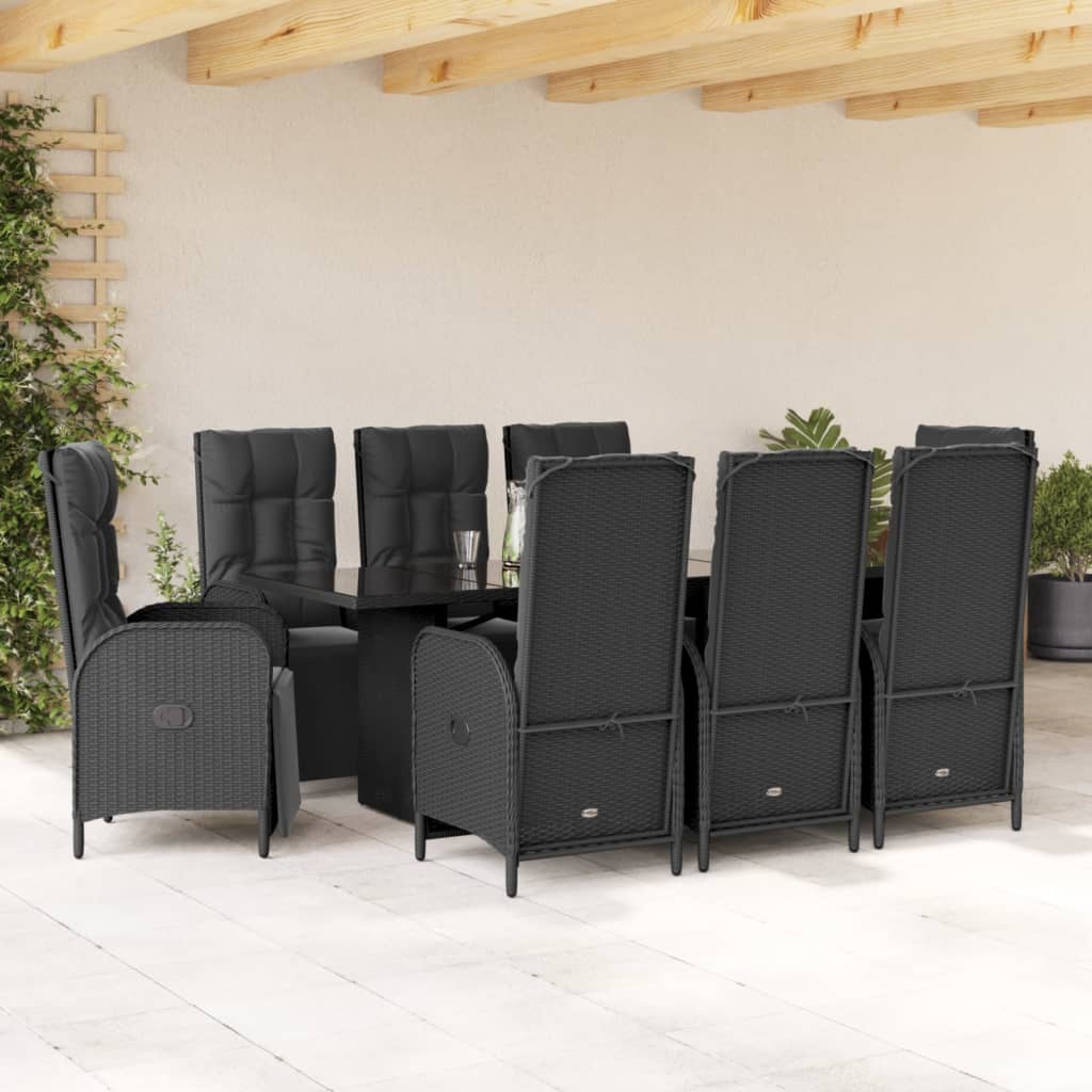 9-tlg. Garten-Essgruppe mit Kissen Schwarz Poly Rattan