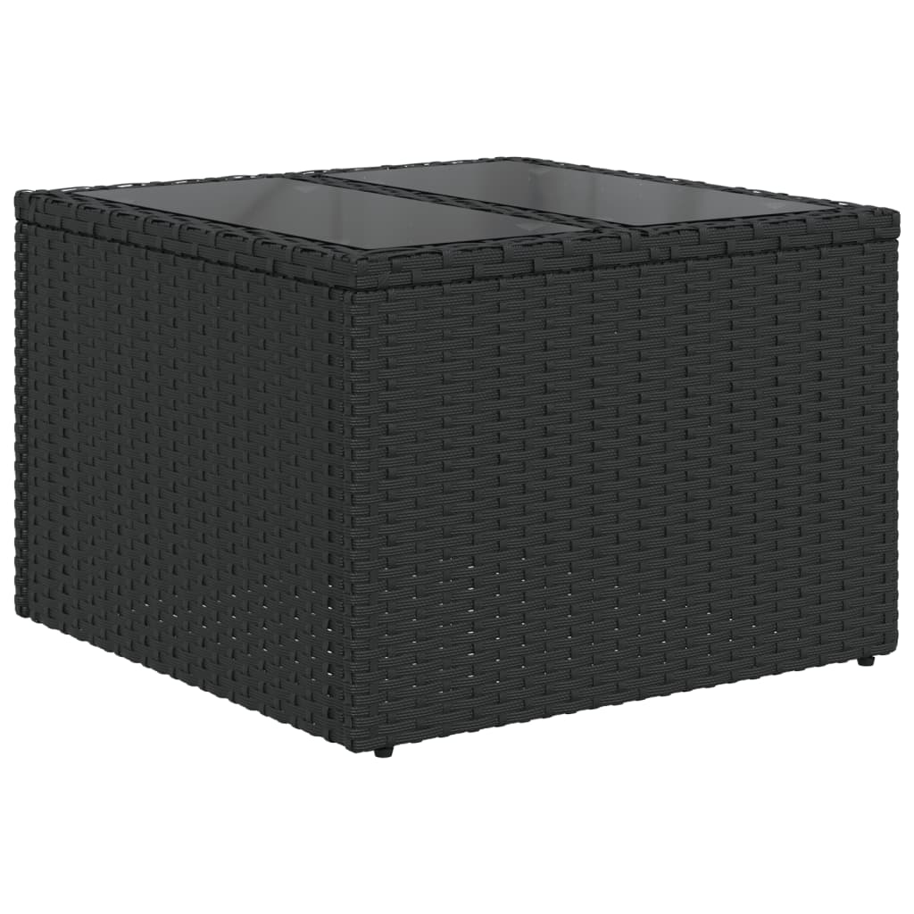 Garten-Couchtisch  mit Glasplatte Schwarz 55x55x37 cm Poly Rattan