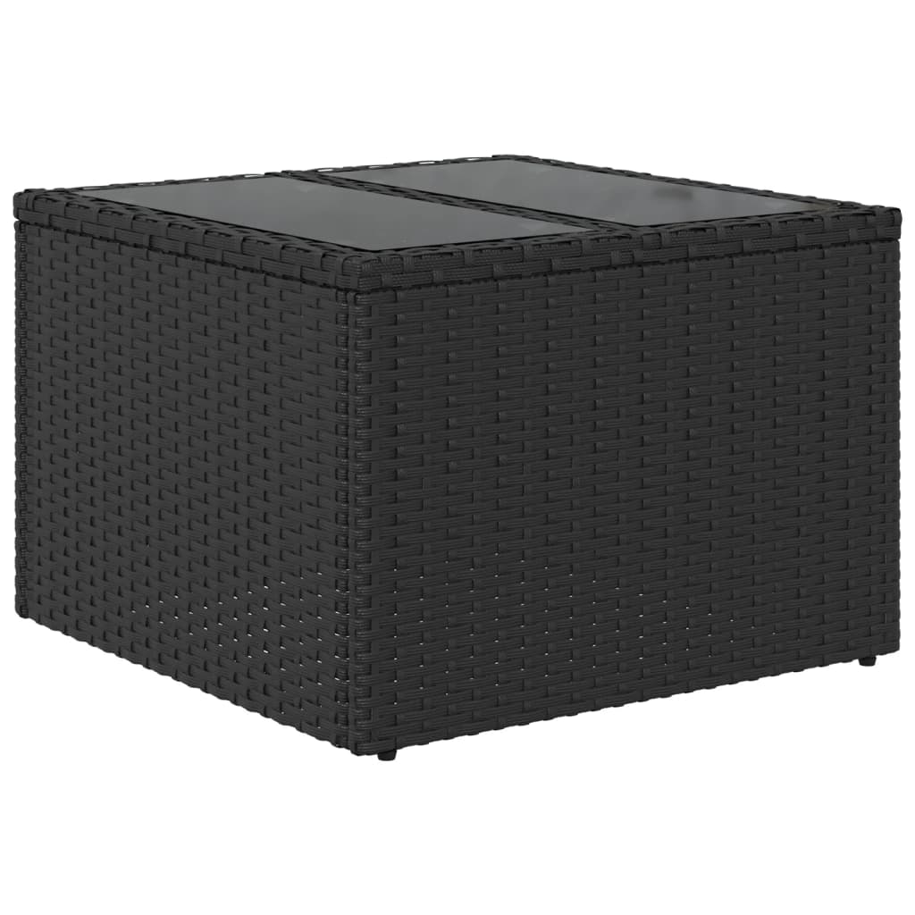 Garten-Couchtisch  mit Glasplatte Schwarz 55x55x37 cm Poly Rattan