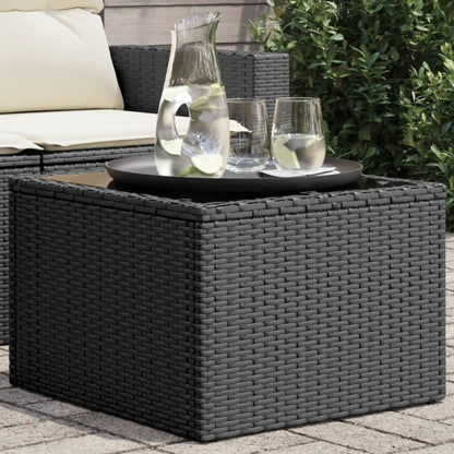 Garten-Couchtisch  mit Glasplatte Schwarz 55x55x37 cm Poly Rattan