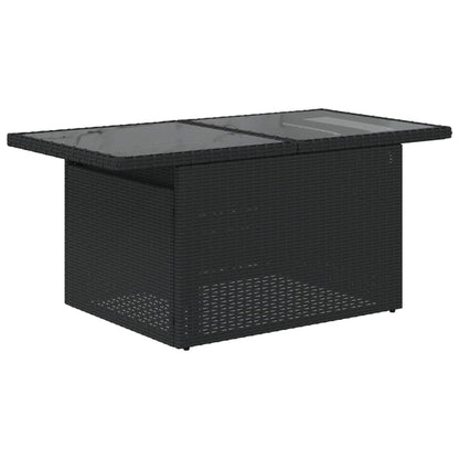 Garten-Couchtisch mit Glasplatte Schwarz 100x55x73 cm Poly Rattan