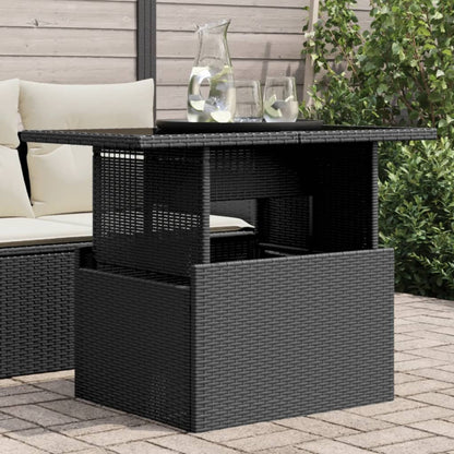 Garten-Couchtisch mit Glasplatte Schwarz 100x55x73 cm Poly Rattan