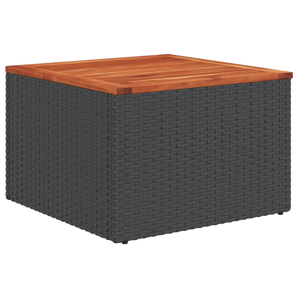 Garten-Couchtisch  Schwarz 55x55x37 cm Poly Rattan und Akazienholz