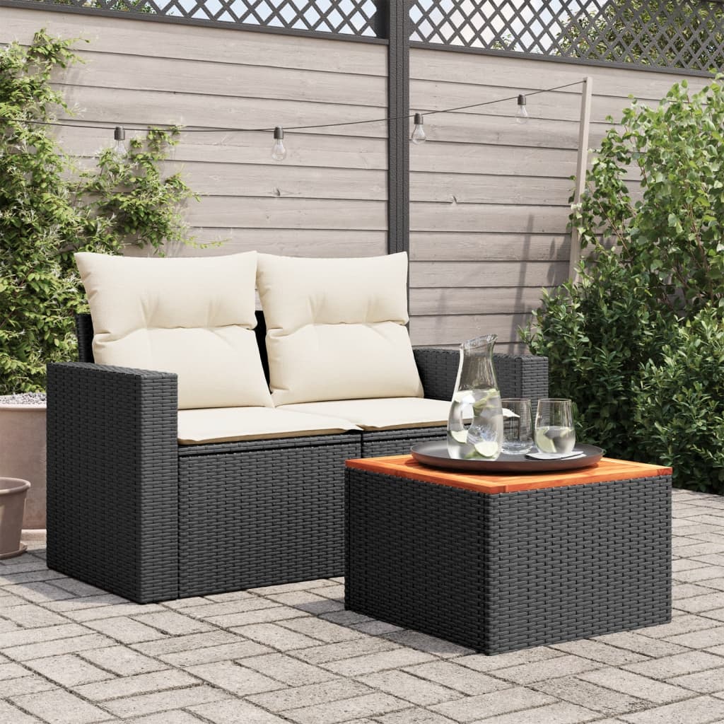 Garten-Couchtisch  Schwarz 55x55x37 cm Poly Rattan und Akazienholz