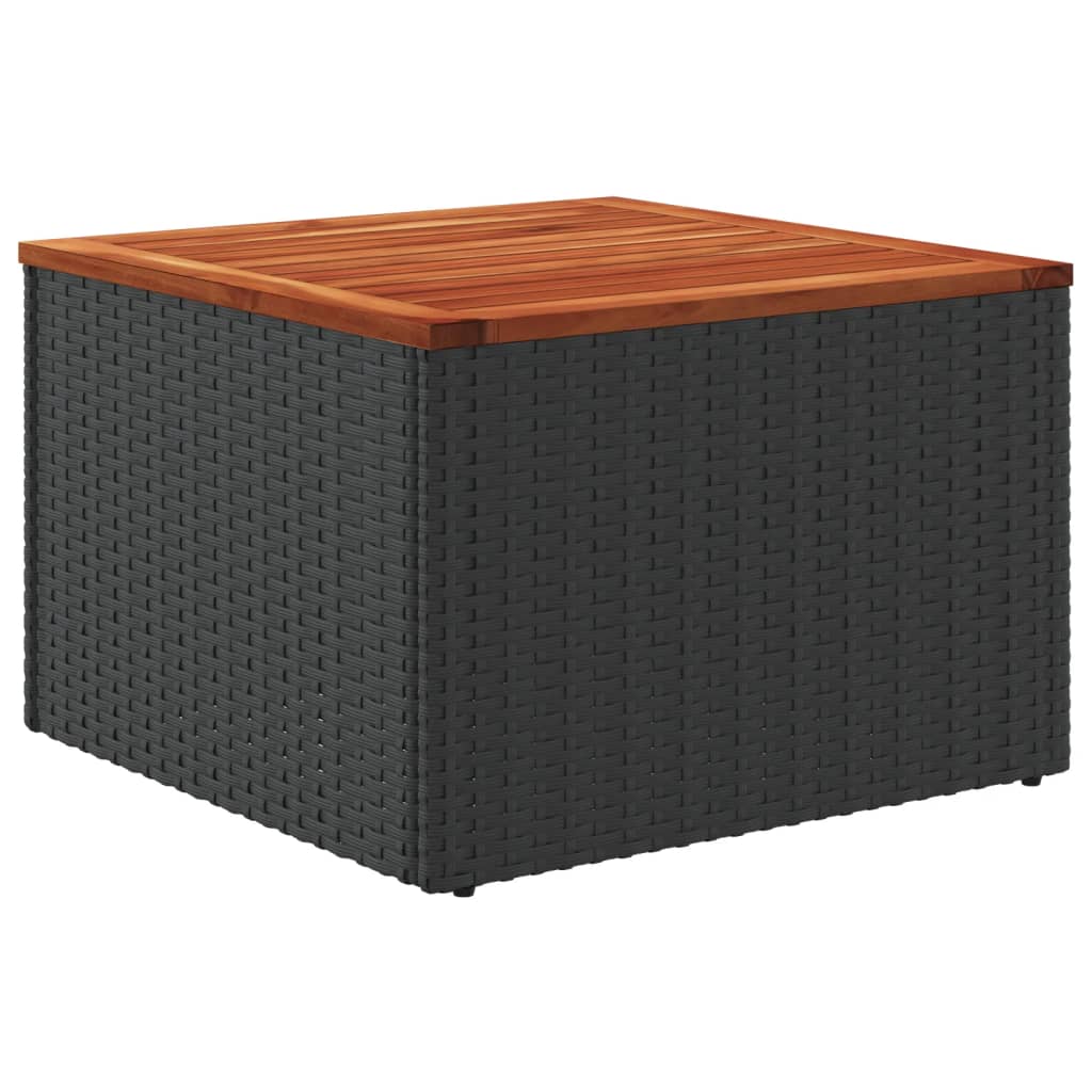 Garten-Couchtisch  Schwarz 55x55x37 cm Poly Rattan und Akazienholz