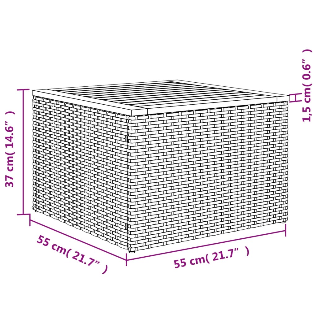 Garten-Couchtisch  Schwarz 55x55x37 cm Poly Rattan und Akazienholz