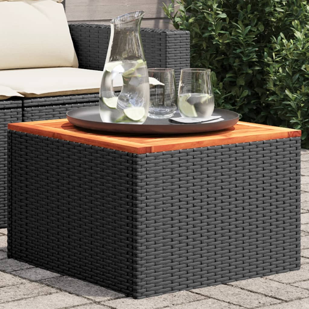 Garten-Couchtisch  Schwarz 55x55x37 cm Poly Rattan und Akazienholz