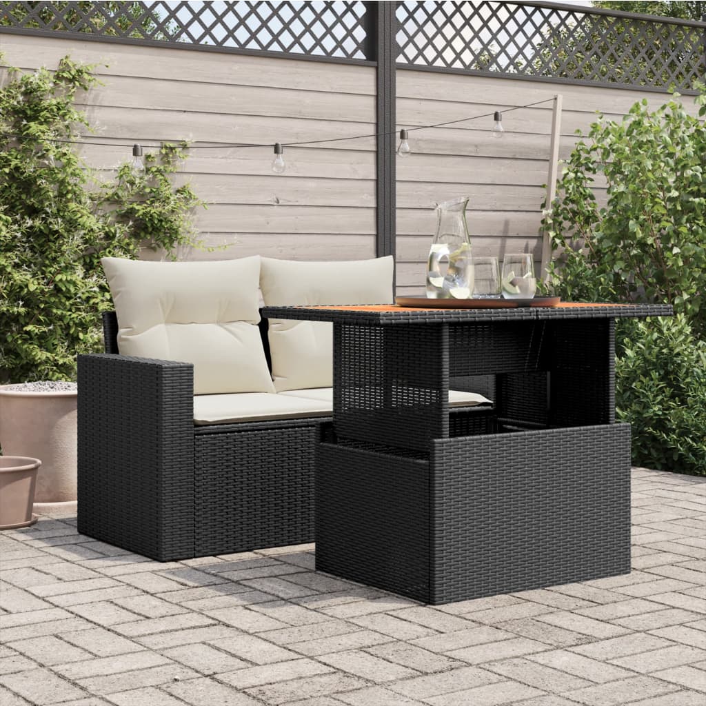 Garten-Couchtisch  Schwarz 100x55x73 cm Poly Rattan und Akazienholz