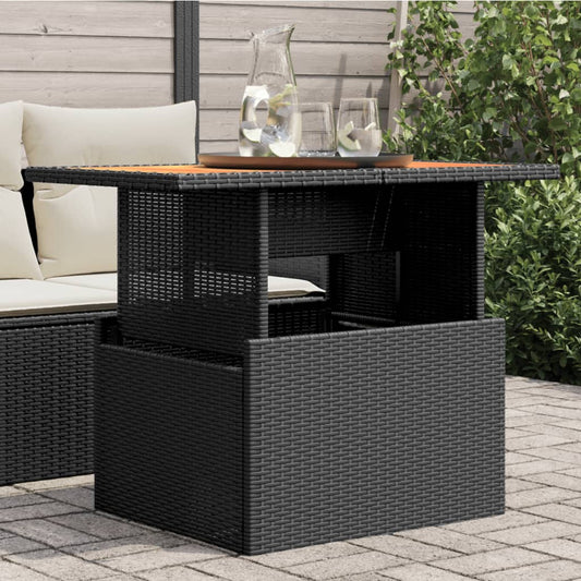 Garten-Couchtisch  Schwarz 100x55x73 cm Poly Rattan und Akazienholz