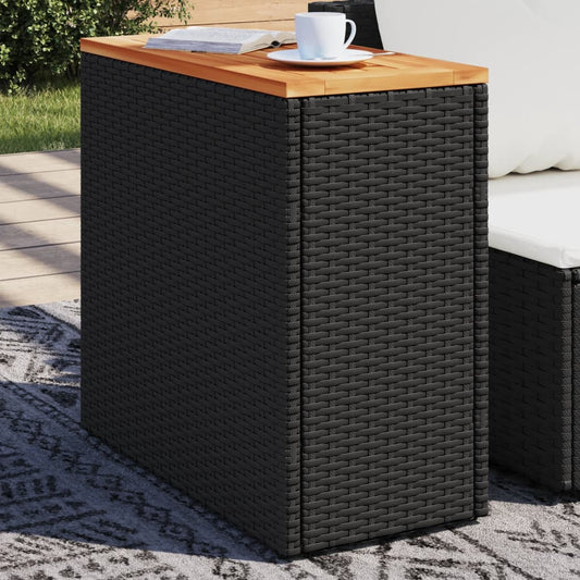 Garten-Beistelltisch mit Holzplatte Schwarz 58x27,5x55cm Rattan