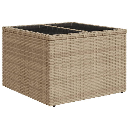 Garten-Couchtisch  mit Glasplatte Beige 55x55x37 cm Poly Rattan