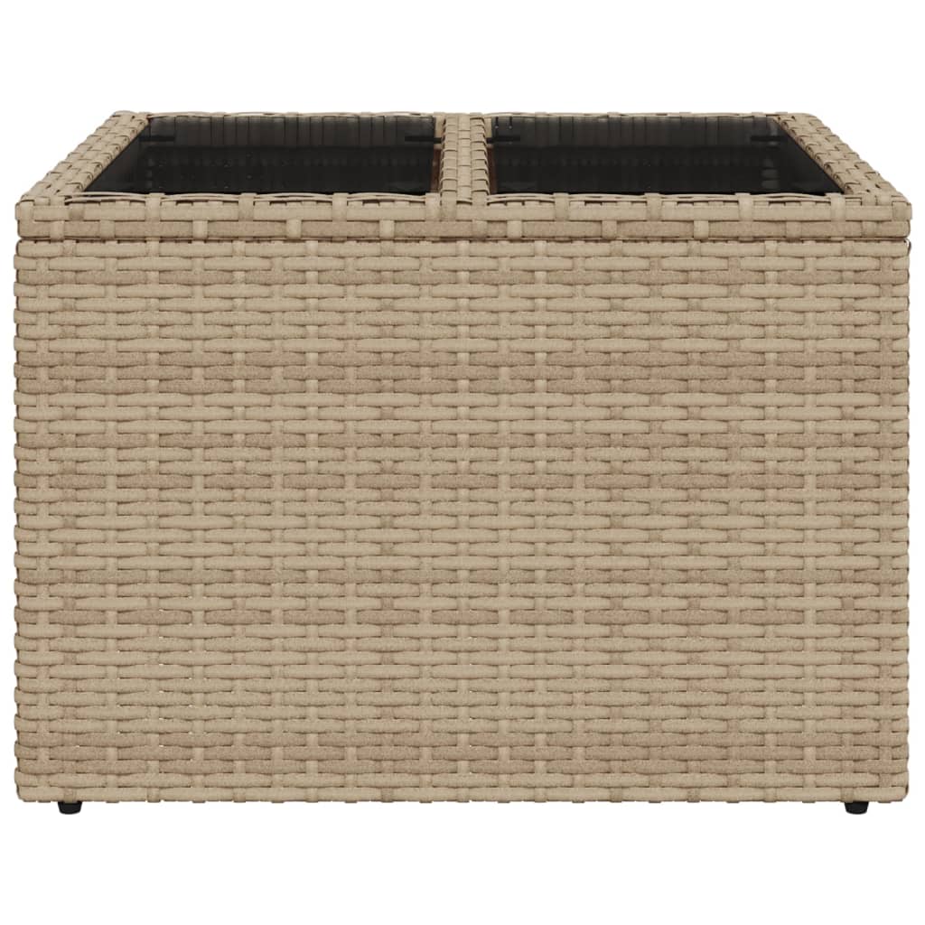 Garten-Couchtisch  mit Glasplatte Beige 55x55x37 cm Poly Rattan