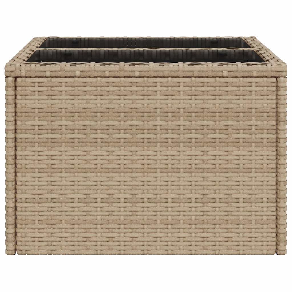 Garten-Couchtisch  mit Glasplatte Beige 55x55x37 cm Poly Rattan