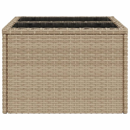 Garten-Couchtisch  mit Glasplatte Beige 55x55x37 cm Poly Rattan