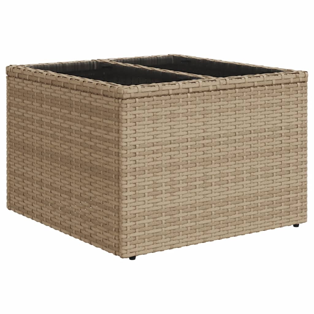 Garten-Couchtisch  mit Glasplatte Beige 55x55x37 cm Poly Rattan