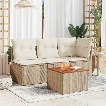 Garten-Couchtisch  Beige 55x55x37 cm Poly Rattan und Akazienholz