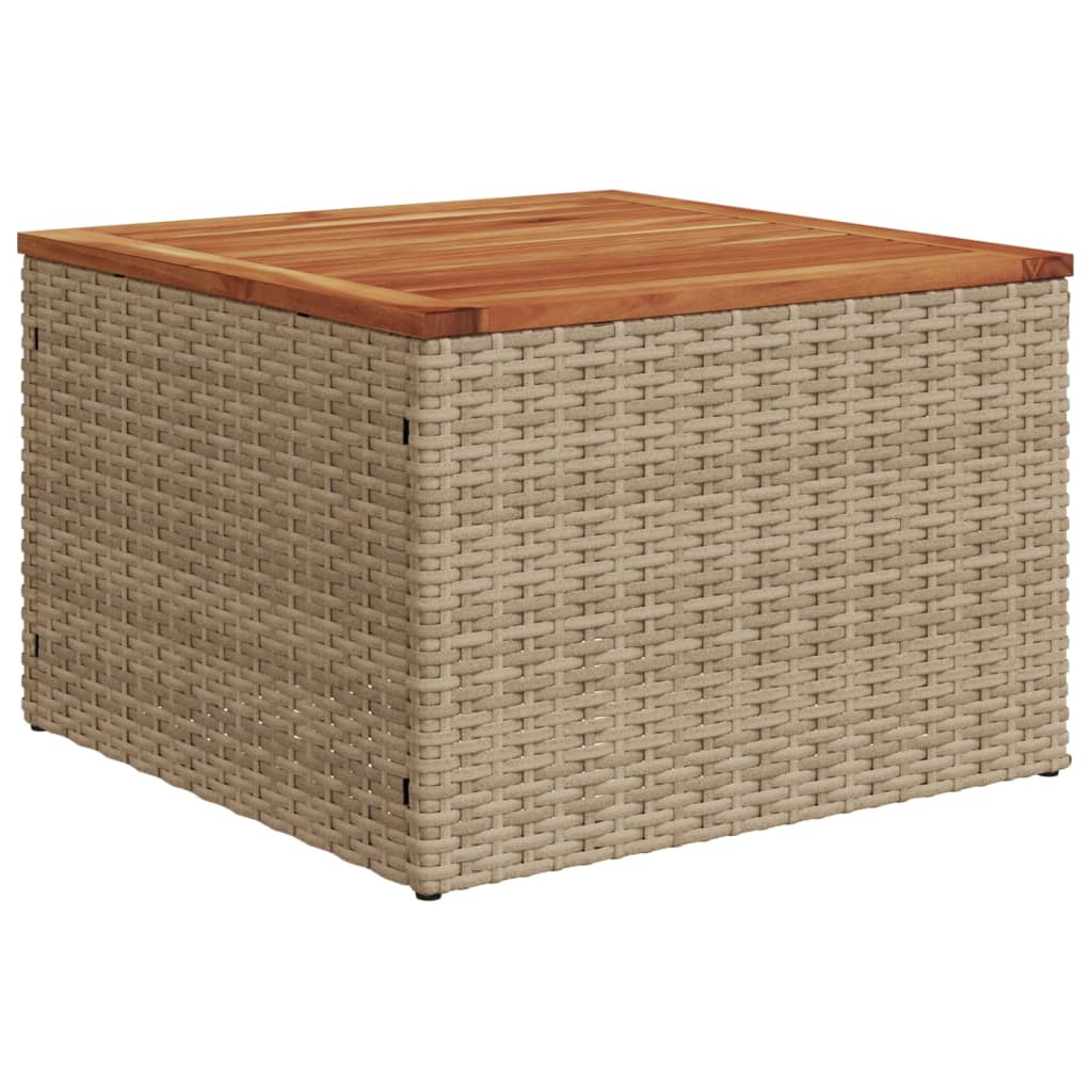 Garten-Couchtisch  Beige 55x55x37 cm Poly Rattan und Akazienholz