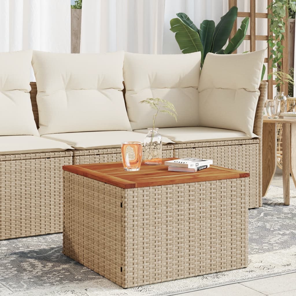 Garten-Couchtisch  Beige 55x55x37 cm Poly Rattan und Akazienholz