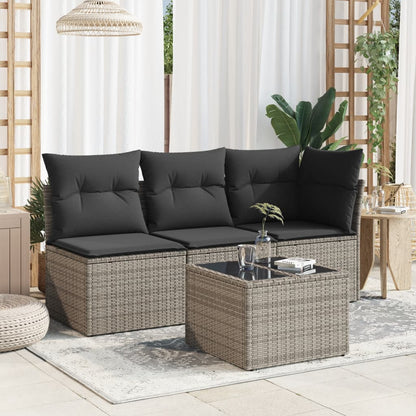 Garten-Couchtisch mit Glasplatte Grau 55x55x37 cm Poly Rattan