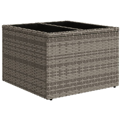 Garten-Couchtisch mit Glasplatte Grau 55x55x37 cm Poly Rattan