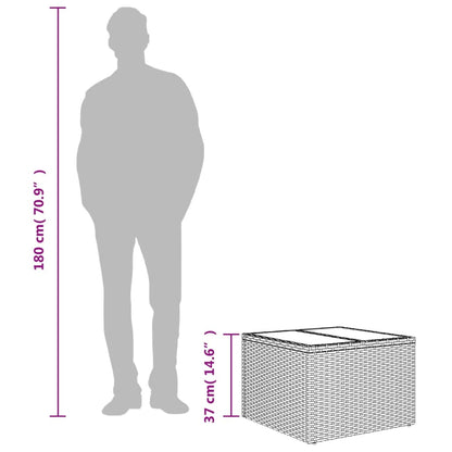 Garten-Couchtisch mit Glasplatte Grau 55x55x37 cm Poly Rattan