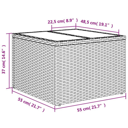 Garten-Couchtisch mit Glasplatte Grau 55x55x37 cm Poly Rattan