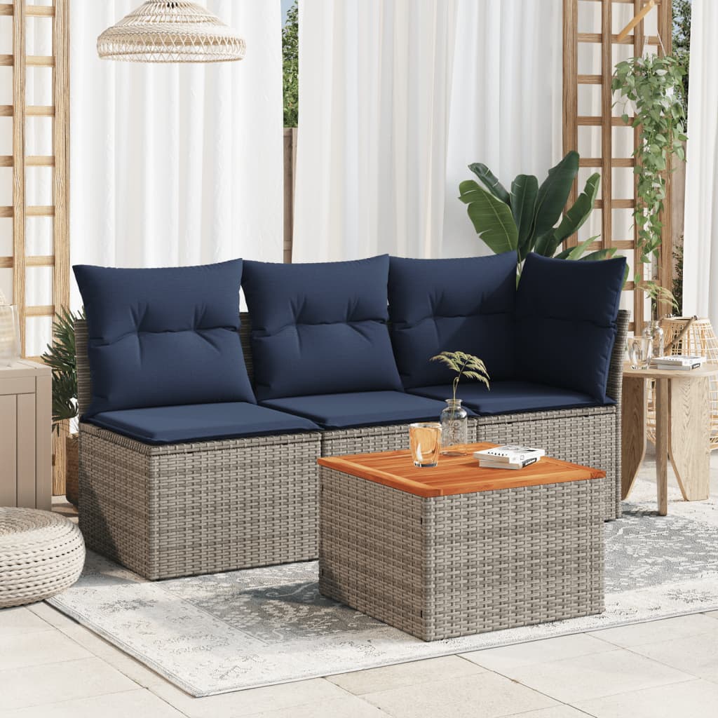 Garten-Couchtisch  55x55x37 cm Poly Rattan und Akazienholz