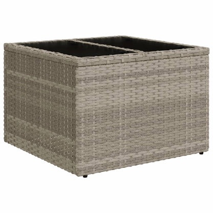 Garten-Couchtisch Glasplatte Hellgrau 55x55x37 cm Poly Rattan