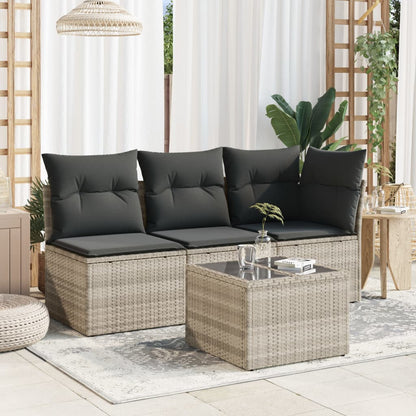 Garten-Couchtisch Glasplatte Hellgrau 55x55x37 cm Poly Rattan