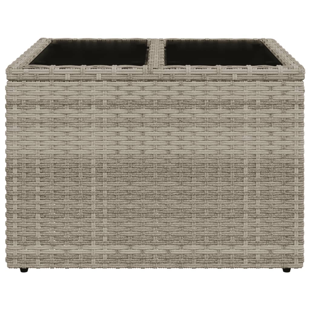 Garten-Couchtisch Glasplatte Hellgrau 55x55x37 cm Poly Rattan