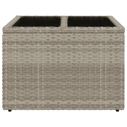 Garten-Couchtisch Glasplatte Hellgrau 55x55x37 cm Poly Rattan