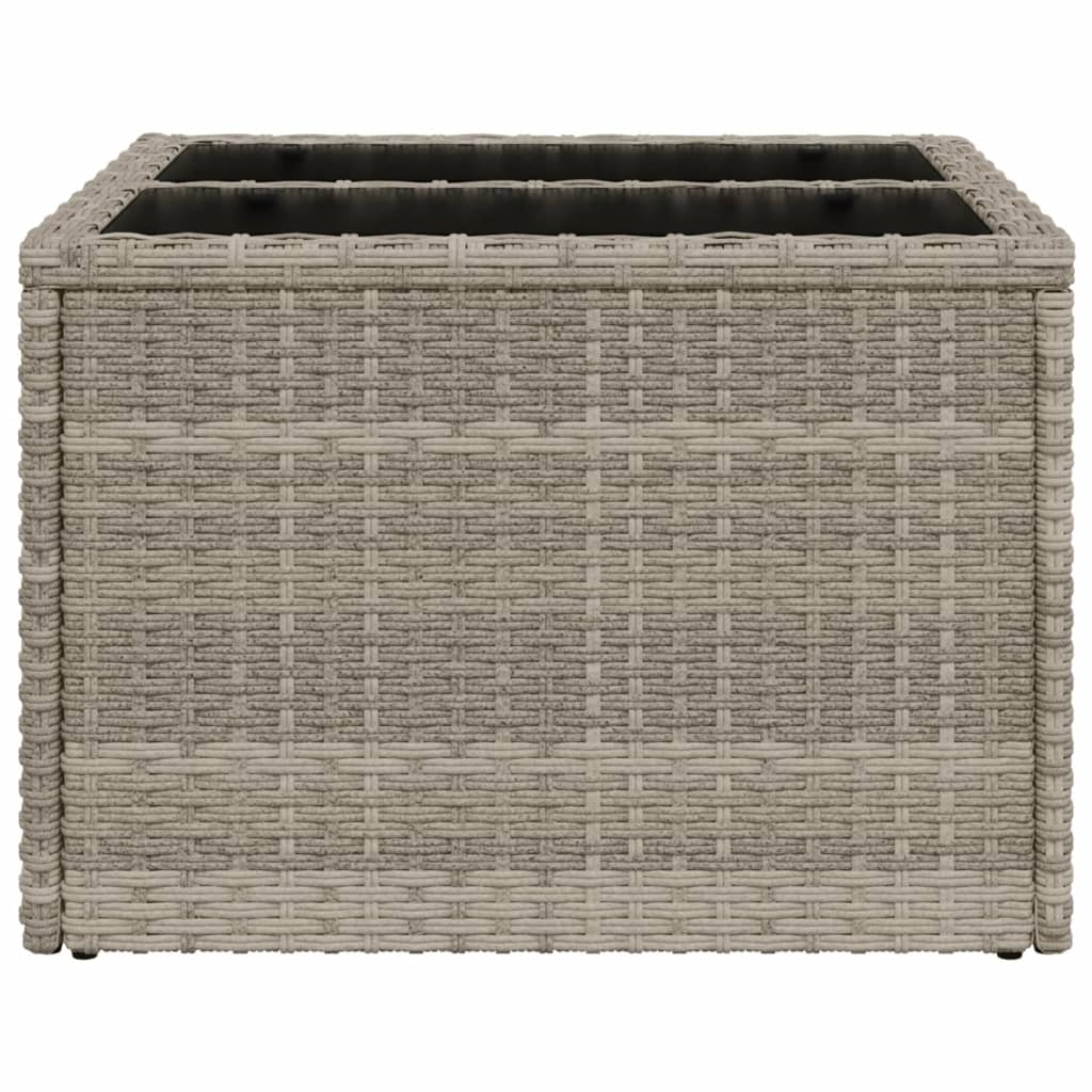 Garten-Couchtisch Glasplatte Hellgrau 55x55x37 cm Poly Rattan