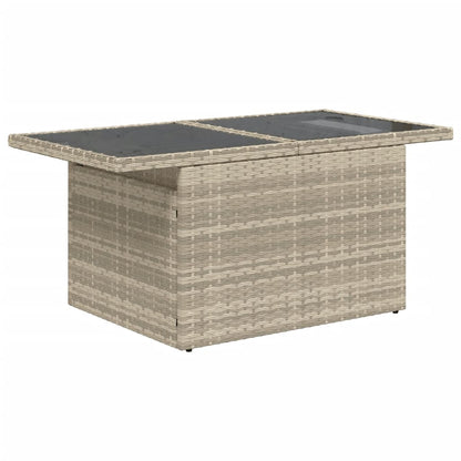 Garten-Couchtisch  mit Glasplatte Hellgrau 100x55x73 cm Poly Rattan