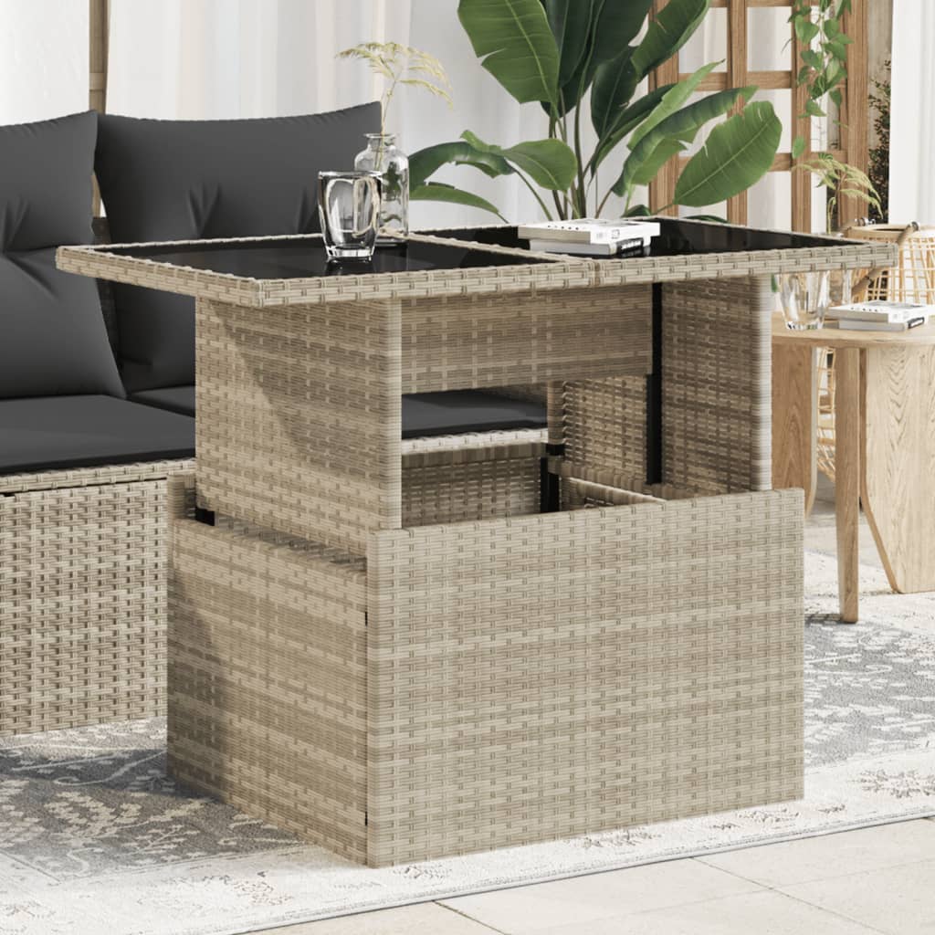 Garten-Couchtisch  mit Glasplatte Hellgrau 100x55x73 cm Poly Rattan