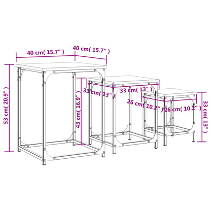 Tables gigognes 3 pcs. Matériau bois aspect chêne brun.