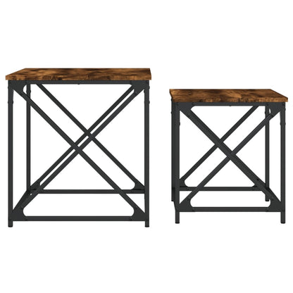 Tables gigognes 2 pcs. Matériau bois de chêne fumé