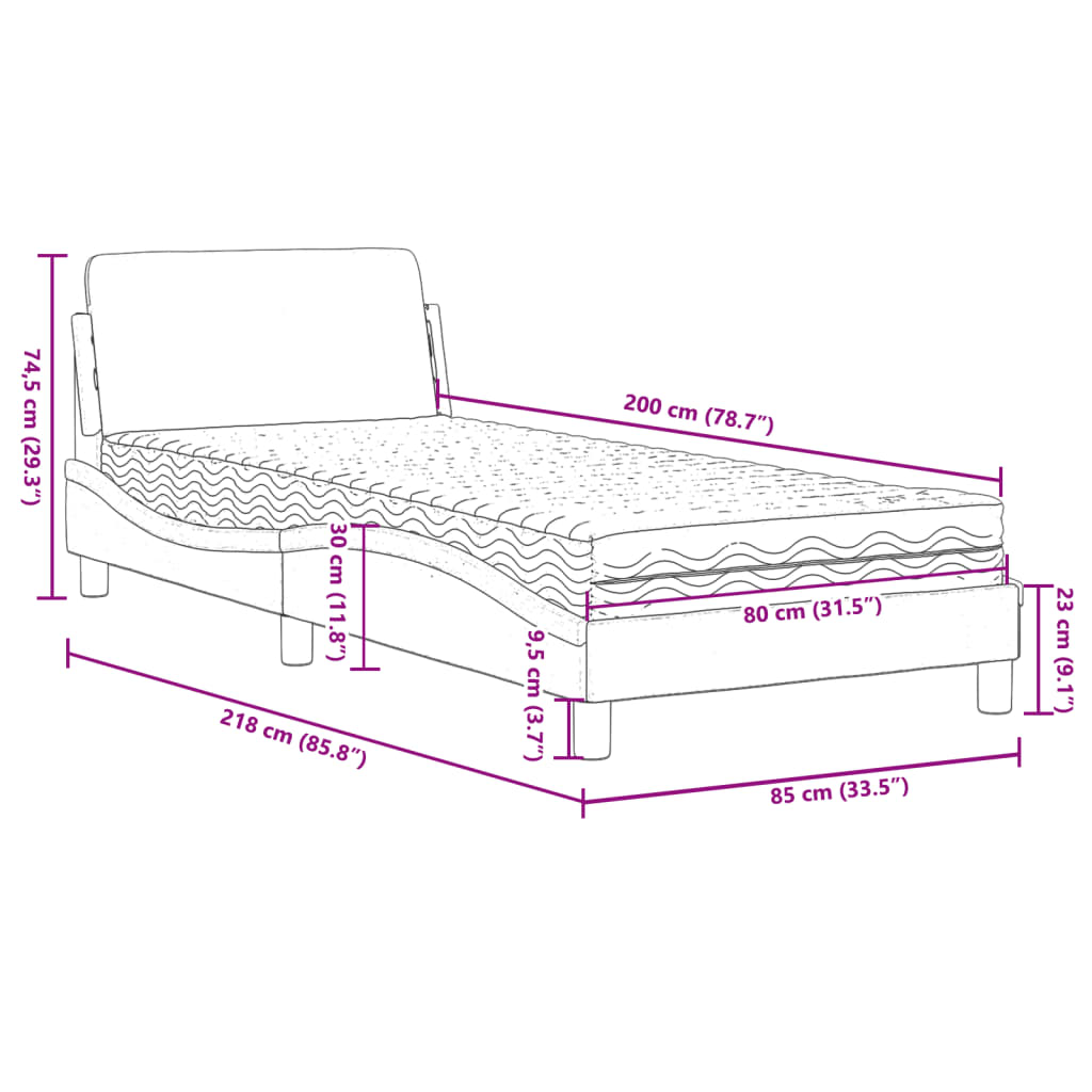 Bett mit Matratze Dunkelgrau 80x200 cm Samt